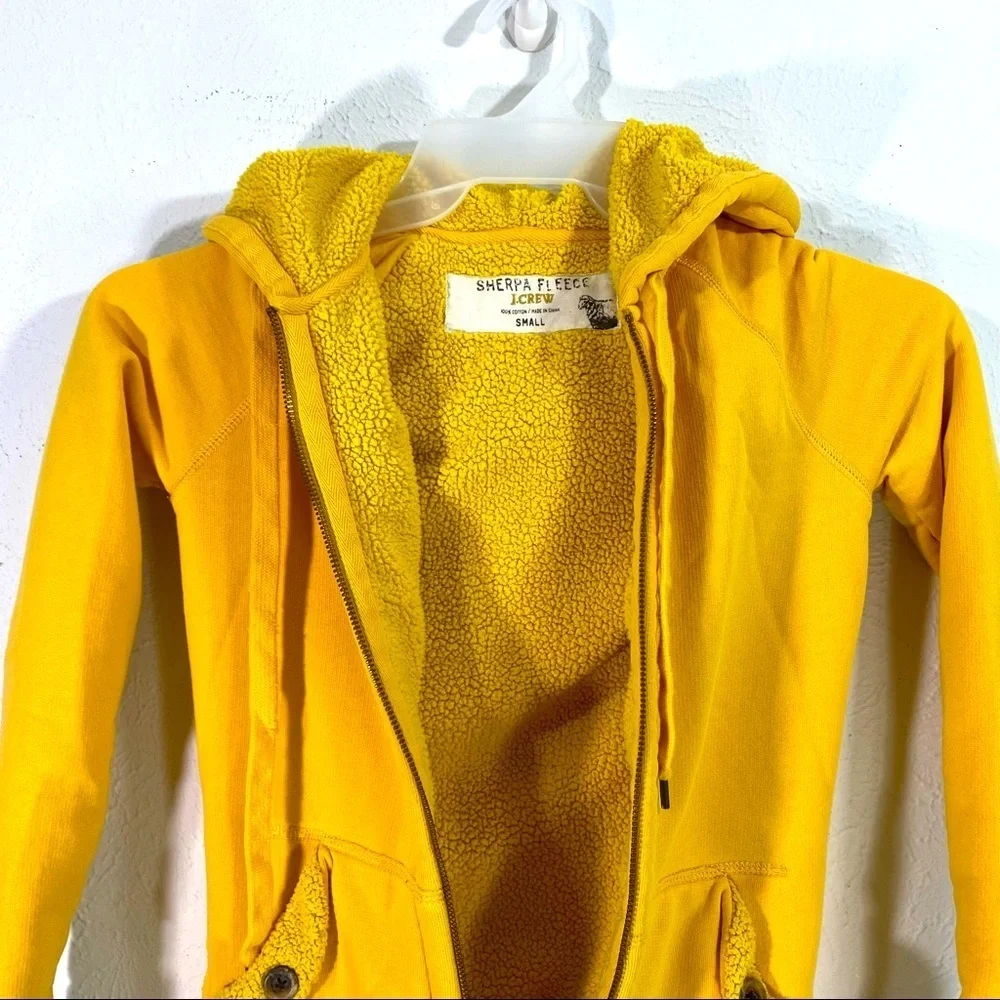 J.crew Yellow Sherpa Fleence Interior Hooded Sweater Sz S